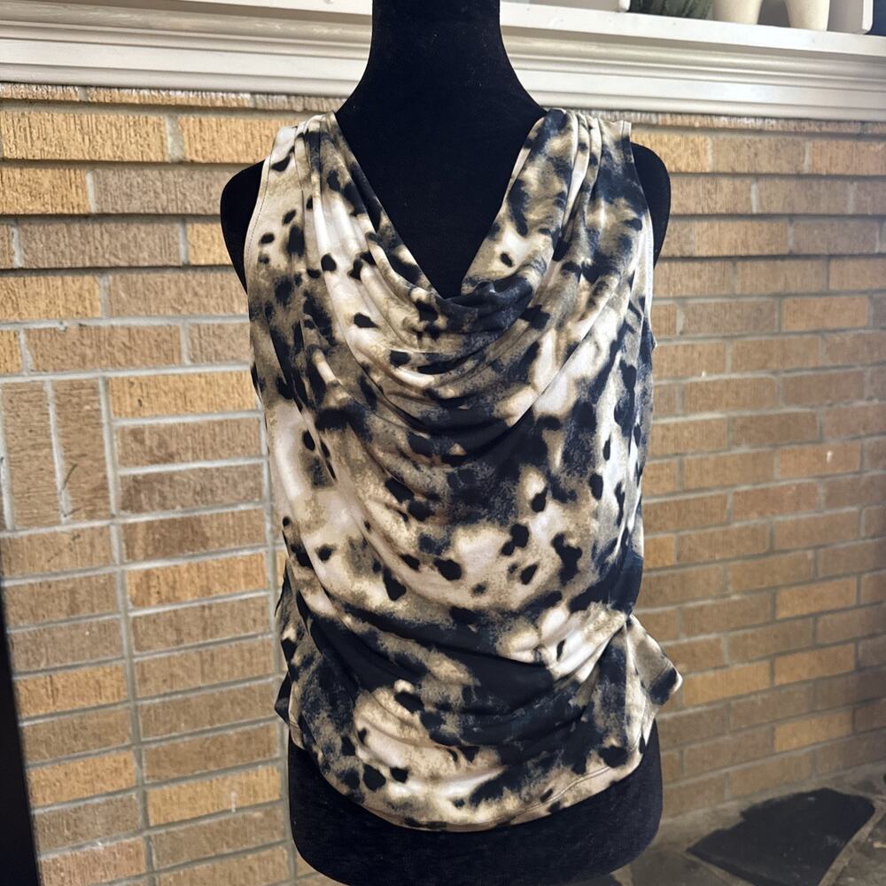 VTG Calvin Klein Womens Sz S Cowl Neck Sleeveless Top Mob Wife Y2K Animal Print